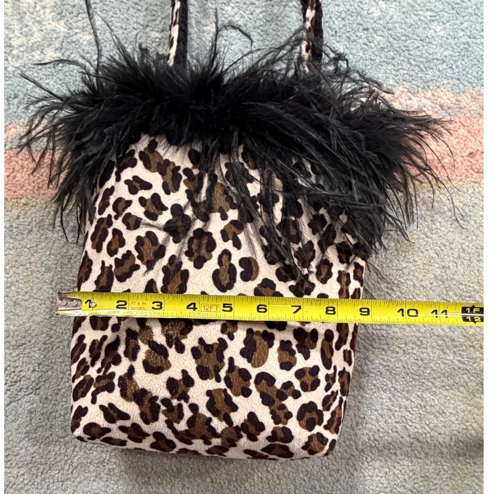 Leopard Print Faux Fur Tote Bag Ostrich Feather Girls Night Out Bachelorette - Picture 7 of 13